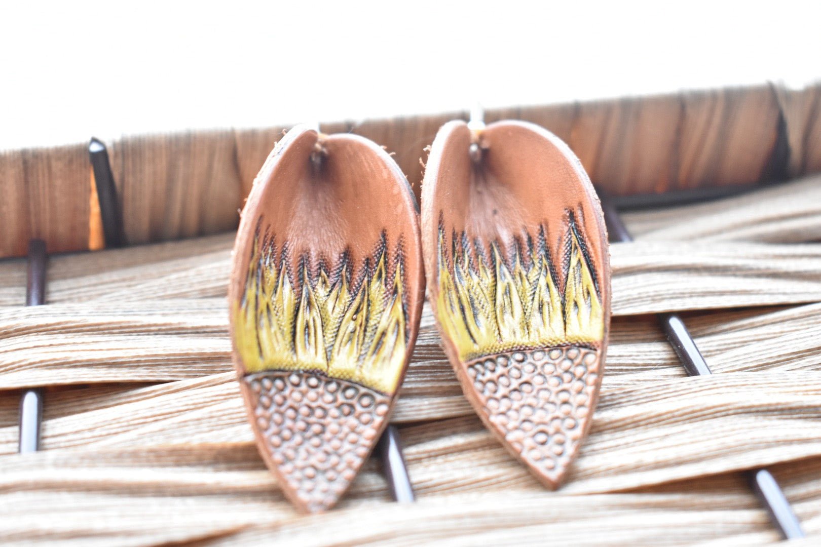 Hand Tooled Leather Leaf Earrings - Soul Divine