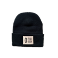 Black beanie with a patch on a white background
