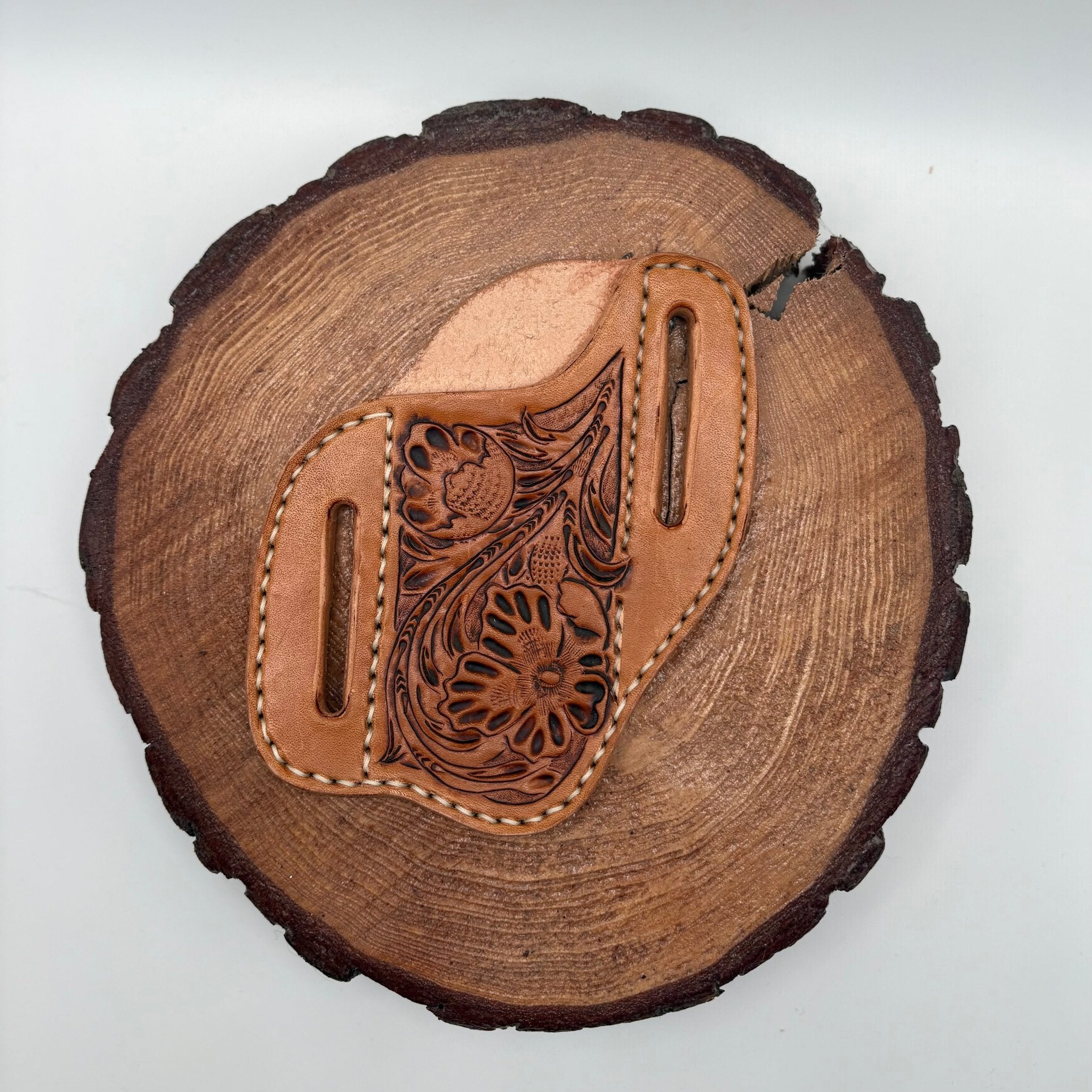 Leather Knife Sheath - Floral Scroll - Prairie Buffalo