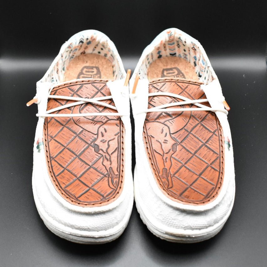 Slip on Shoes with Buffalo Tooled Tops - Prairie Buffalo