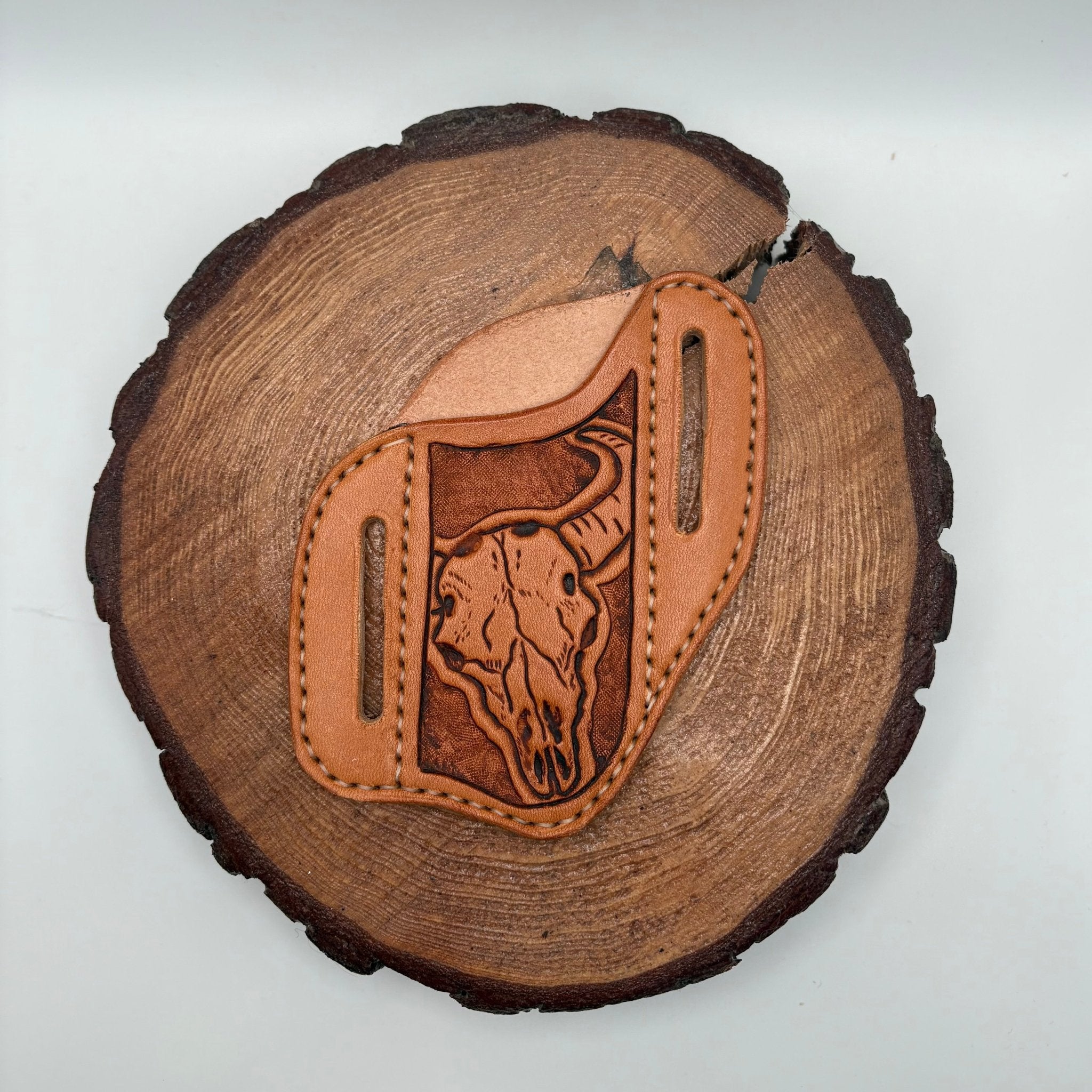 Leather Knife Sheath - Bison Skull - Prairie Buffalo