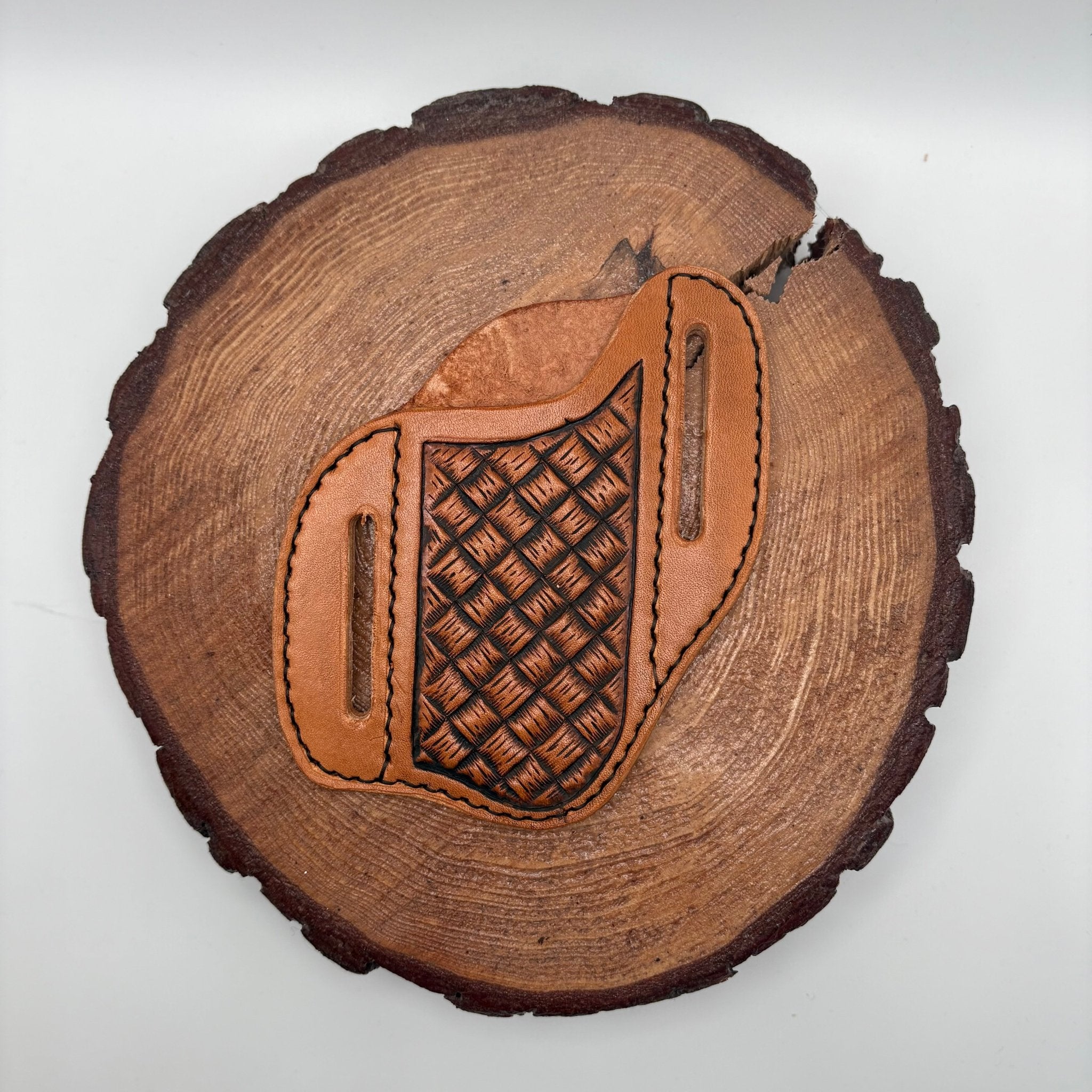 Leather Knife Sheath - Basketweave - Prairie Buffalo