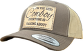 Brown and beige cap with a patch reading 'I'm the sexy cowboy everyone is talking about' on a white background.