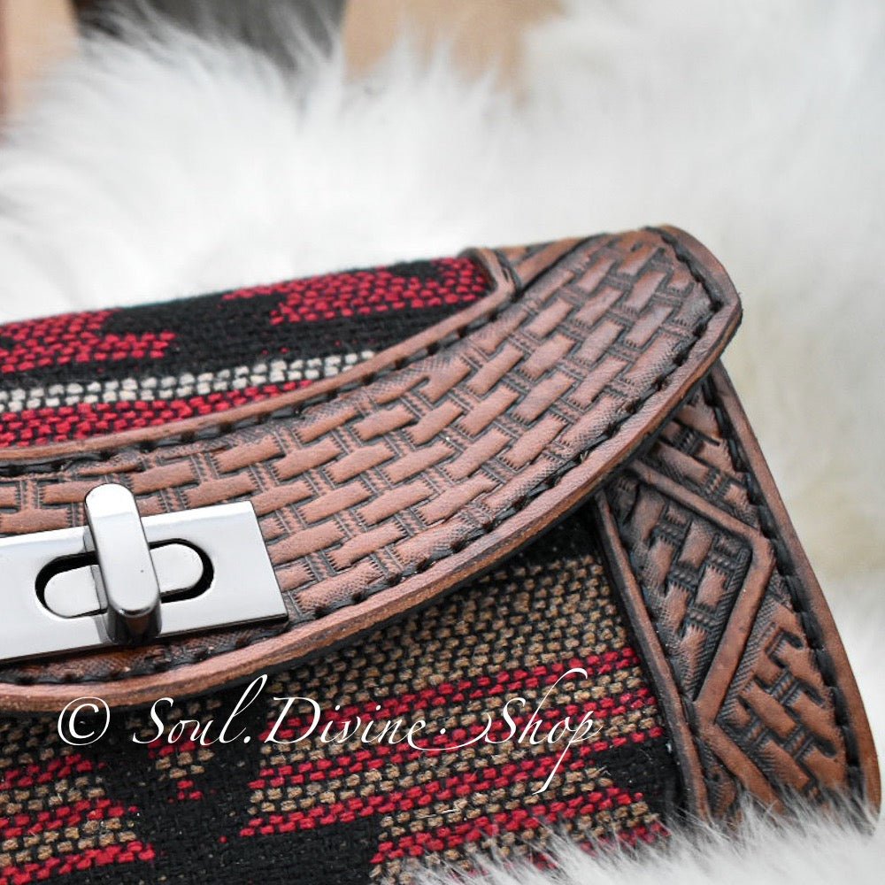 Basketweave Hand Tooled Aztec Leather Wallet - Prairie Buffalo