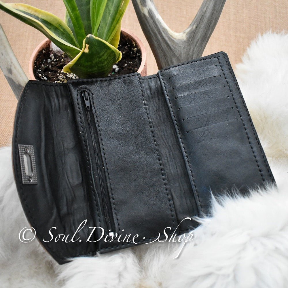 Basketweave Hand Tooled Aztec Leather Wallet  - Prairie Buffalo