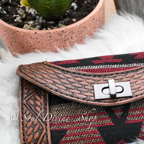 Basketweave Hand Tooled Aztec Leather Wallet - Prairie Buffalo