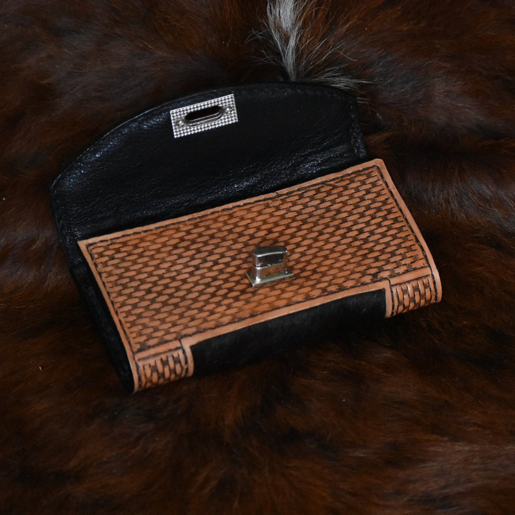 Hand Tooled Basketweave Leather Clutch Wallet - Soul Divine