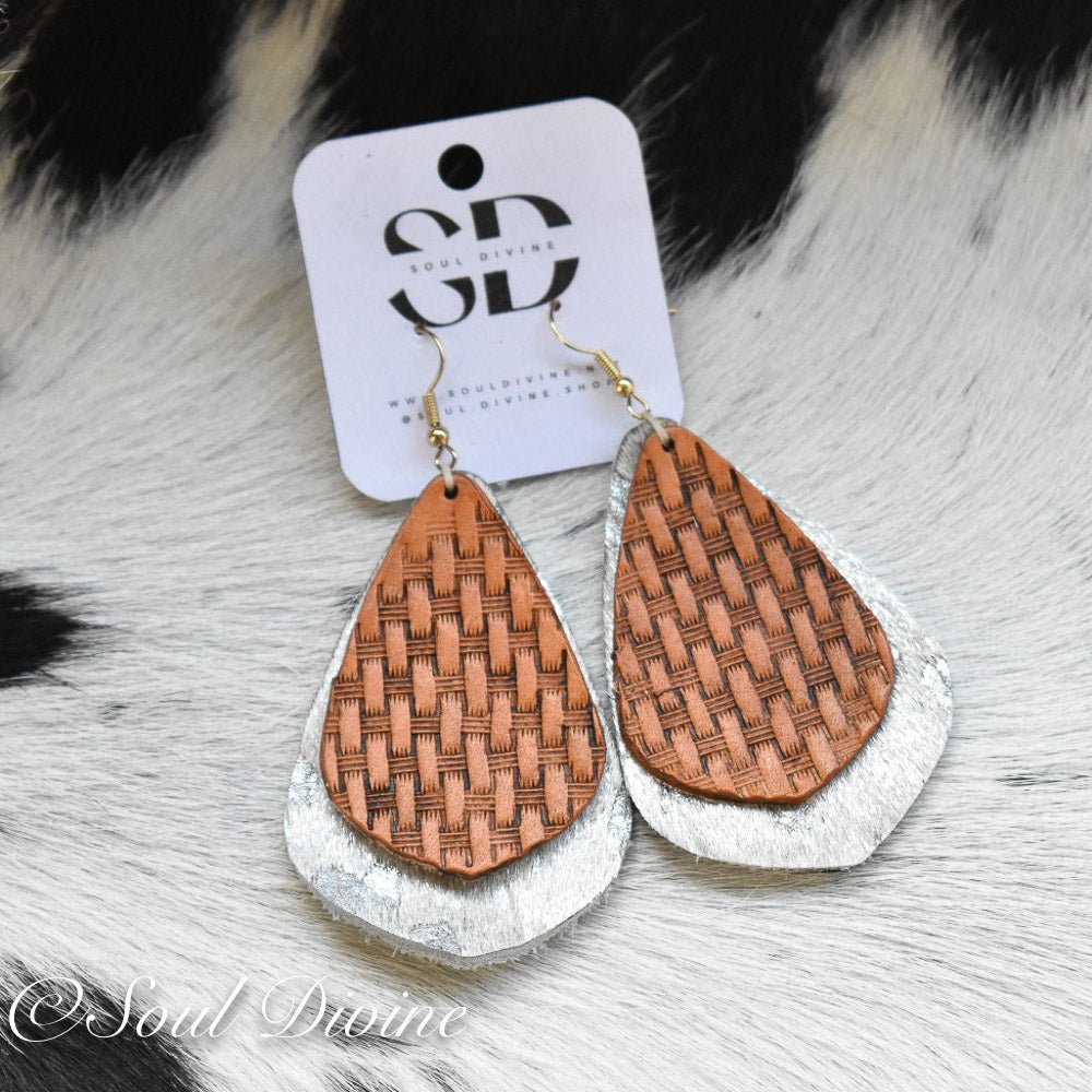Hand Tooled Leather Earrings  - Prairie Buffalo