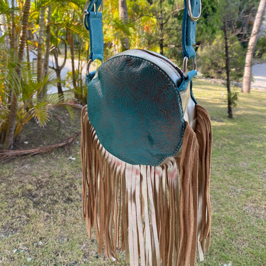 Leather Fringe Purse - Teal & Gold - Soul Divine