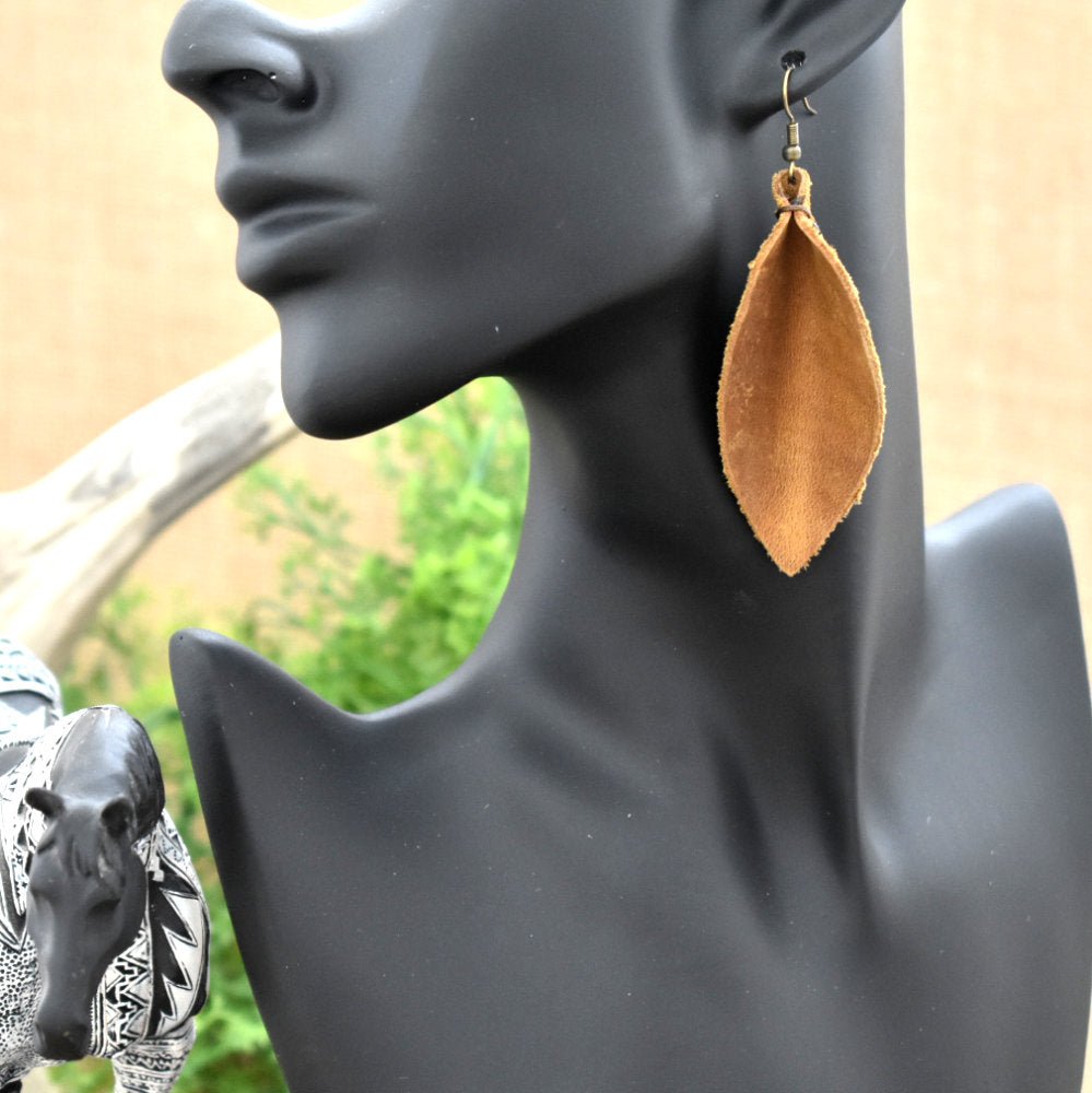 Leather Leaf Earrings Yellow - Prairie Buffalo